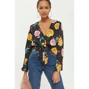 Topshop Floral Dot Tie Front Blouse